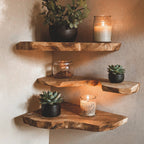 Live Edge Corner Bookshelf Decorations Wall, solid wood, built to order