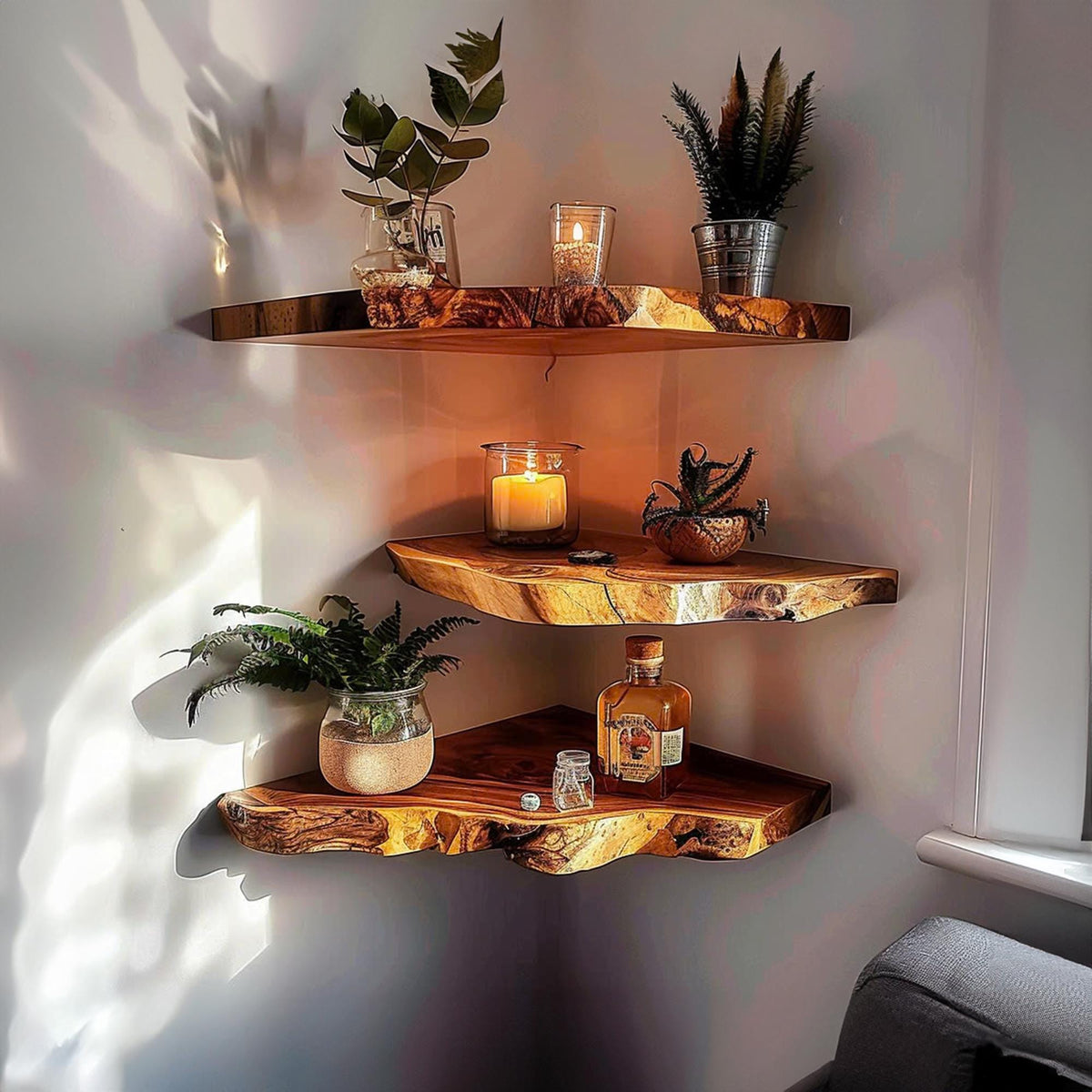 Floating Shelf Corner Bookshelf Decorations, solid wood, built to order