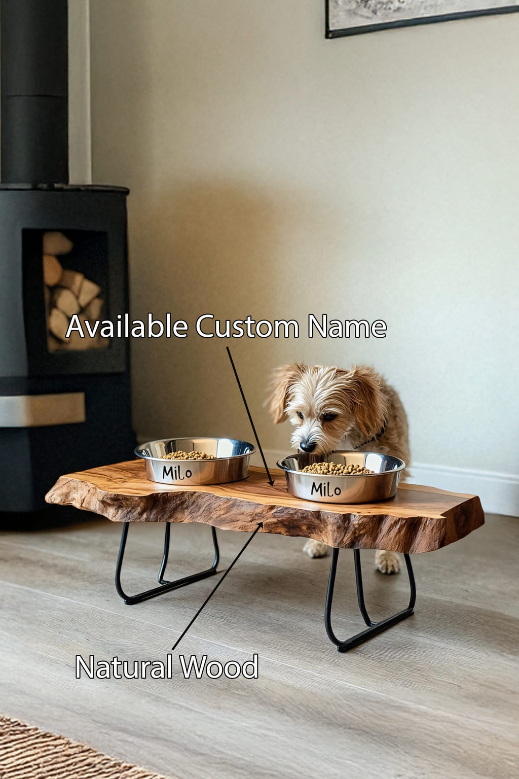 Farmhouse Feeding Stand with Bowl for Small Dogs, solid wood, built to order