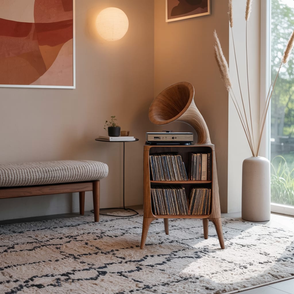 Mid Century Modern Record Console Table, solid wood, built to order
