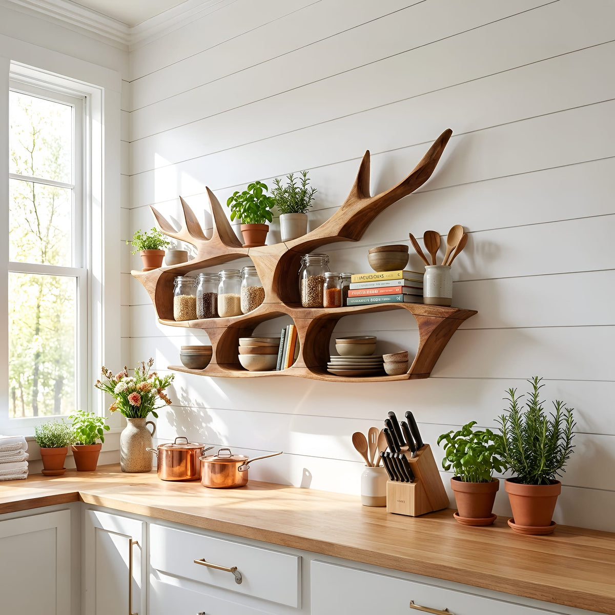 Mid Century Handcrafted Wall Mount Shelf, solid wood, built to order