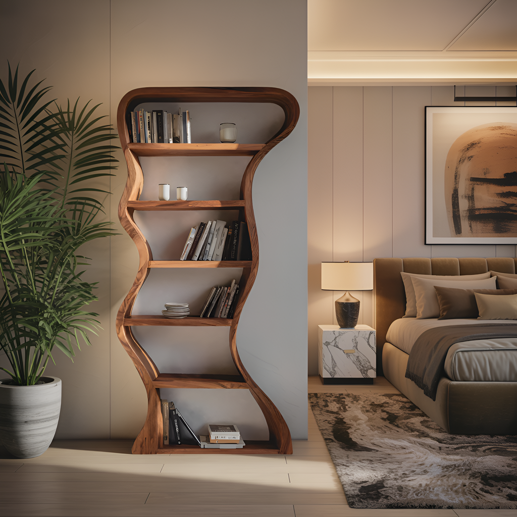 Organic Sculpture Wavy Bookshelf, solid wood, built to order, view 3