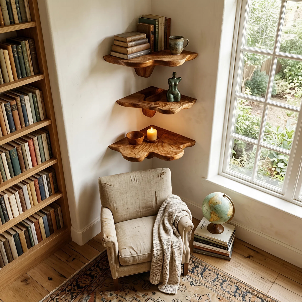 Farmhouse Live Edge Mushroom Shelf, solid wood, built to order, view 3