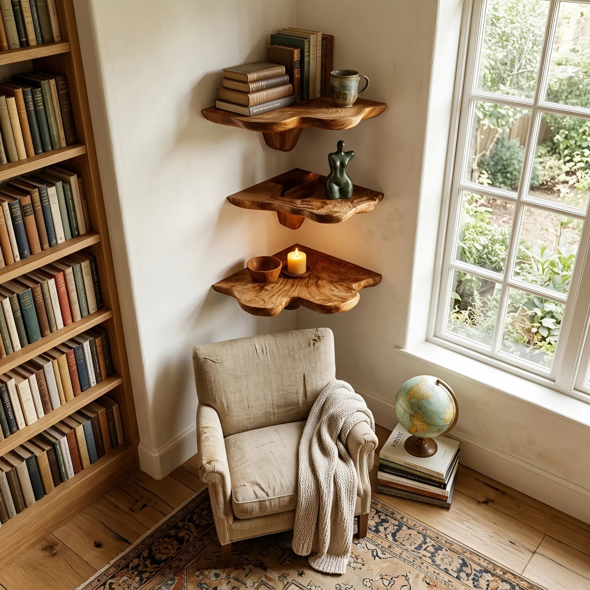Farmhouse Live Edge Mushroom Shelf, solid wood, built to order, view 3
