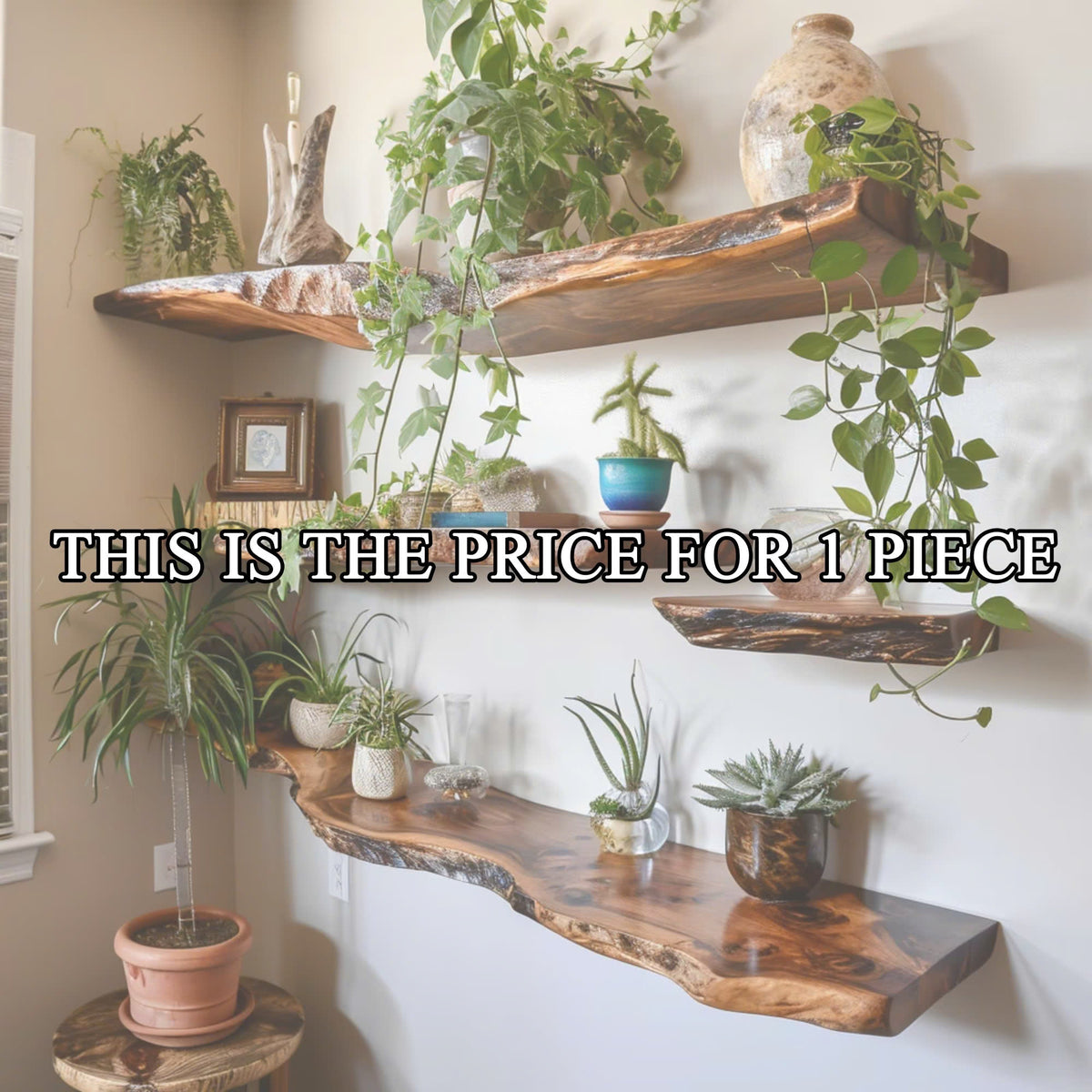 Live Edge Floating Shelf Wall Mount, solid wood, built to order