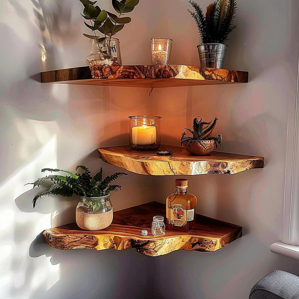Floating Shelf Corner Bookshelf Decorations, solid wood, built to order