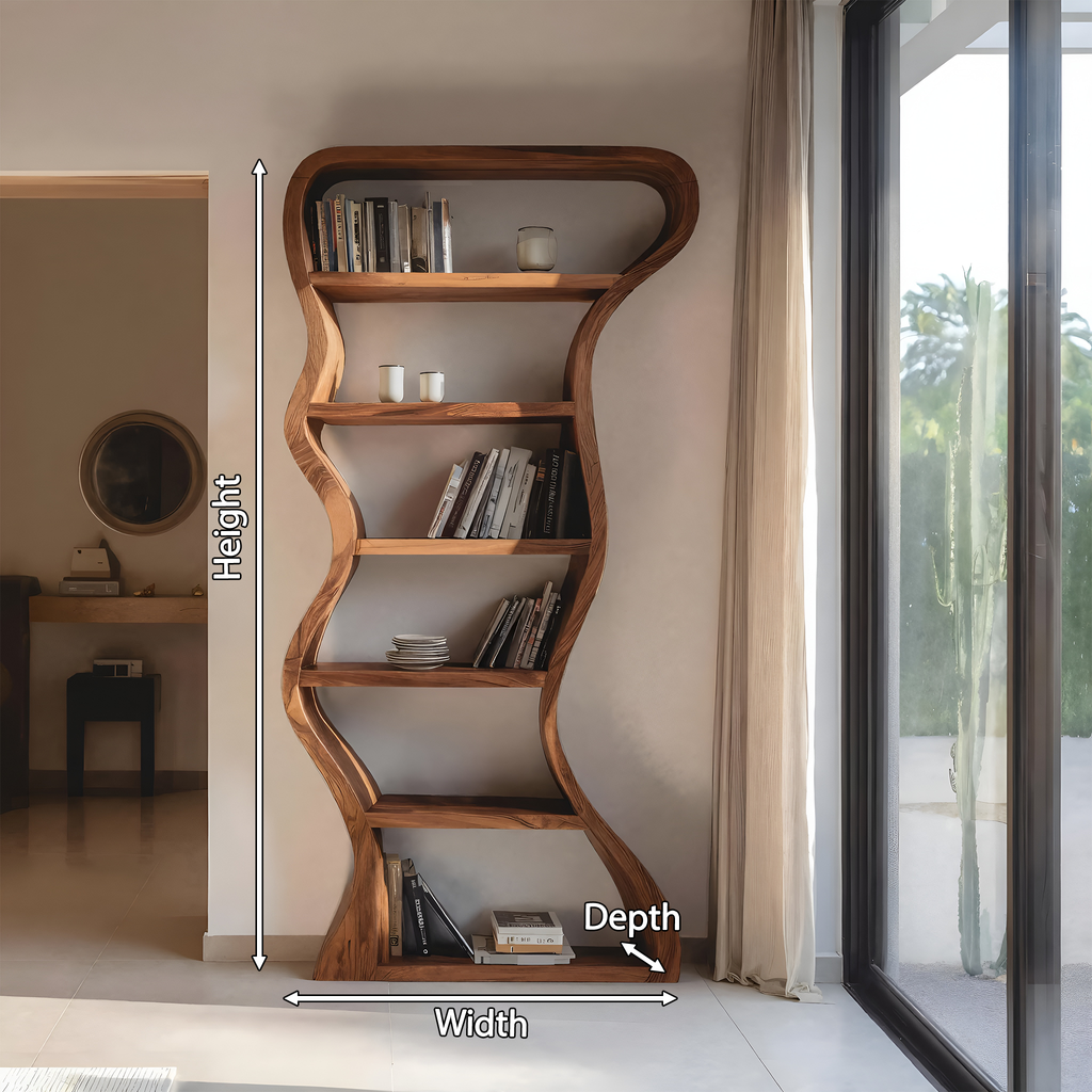 Organic Sculpture Wavy Bookshelf, solid wood, built to order, view 8