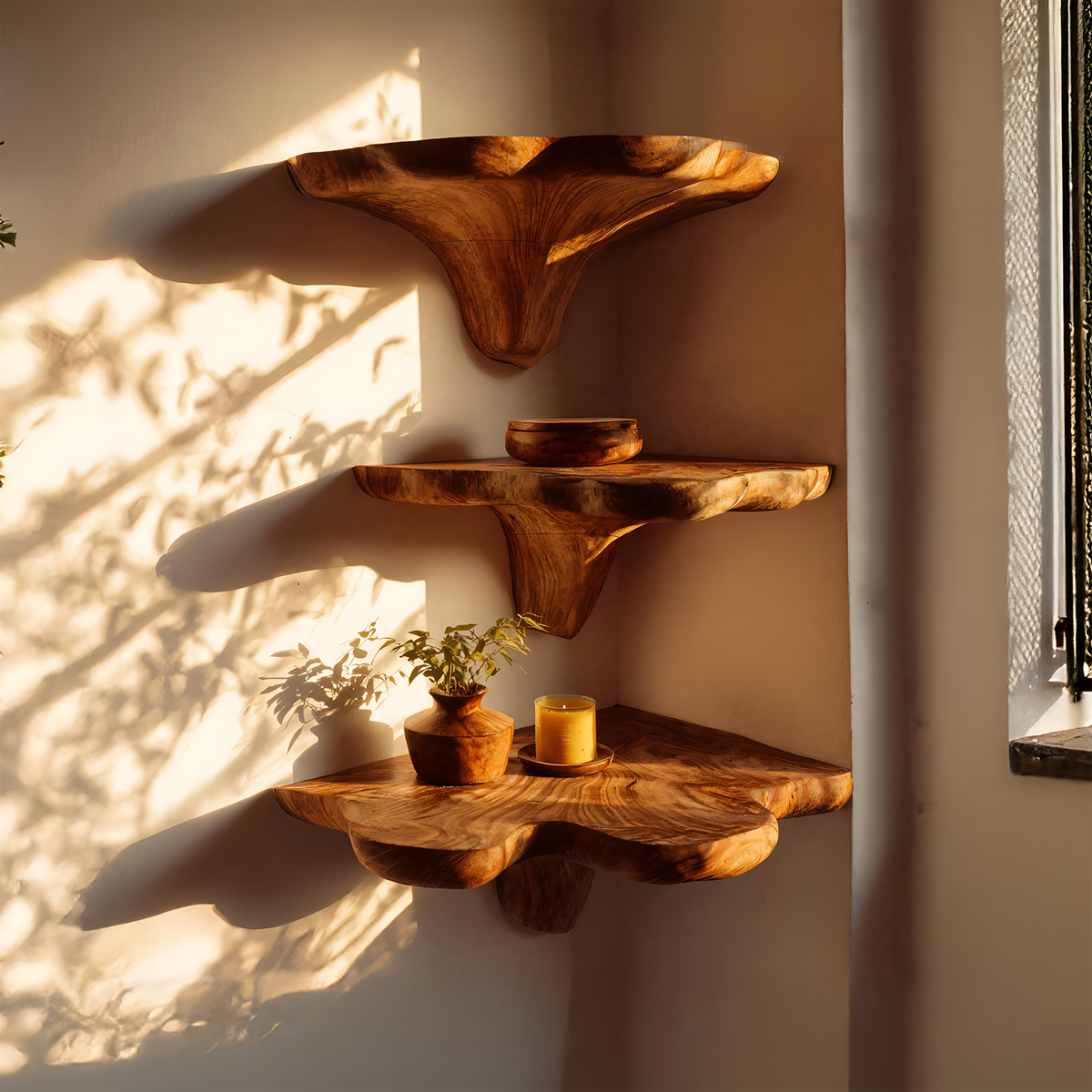 Farmhouse Live Edge Mushroom Shelf, solid wood, built to order