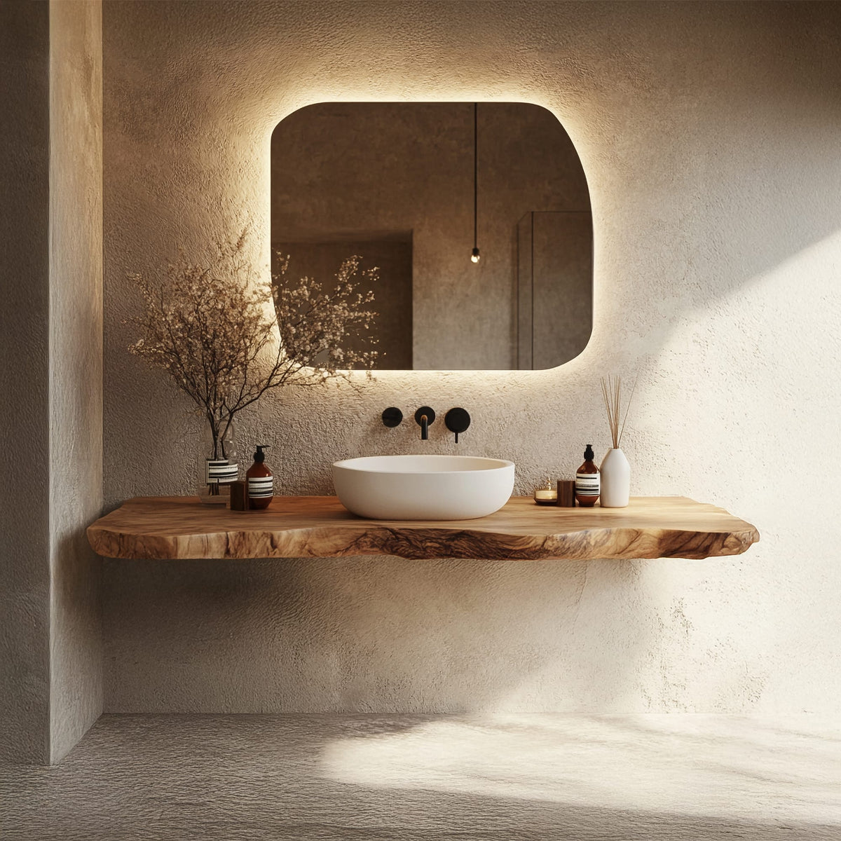 Bathroom Vanity Wall Floating Console Live Edge Shelf, solid wood, built to order