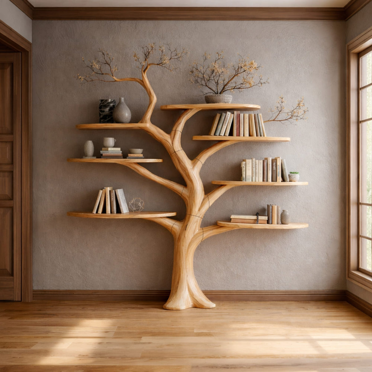 Midcentury Floating Tree Bookshelf