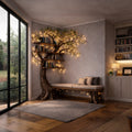 Handcrafted Tree Storage Bench Living Room Interior Architectural Decor, solid wood, built to order
