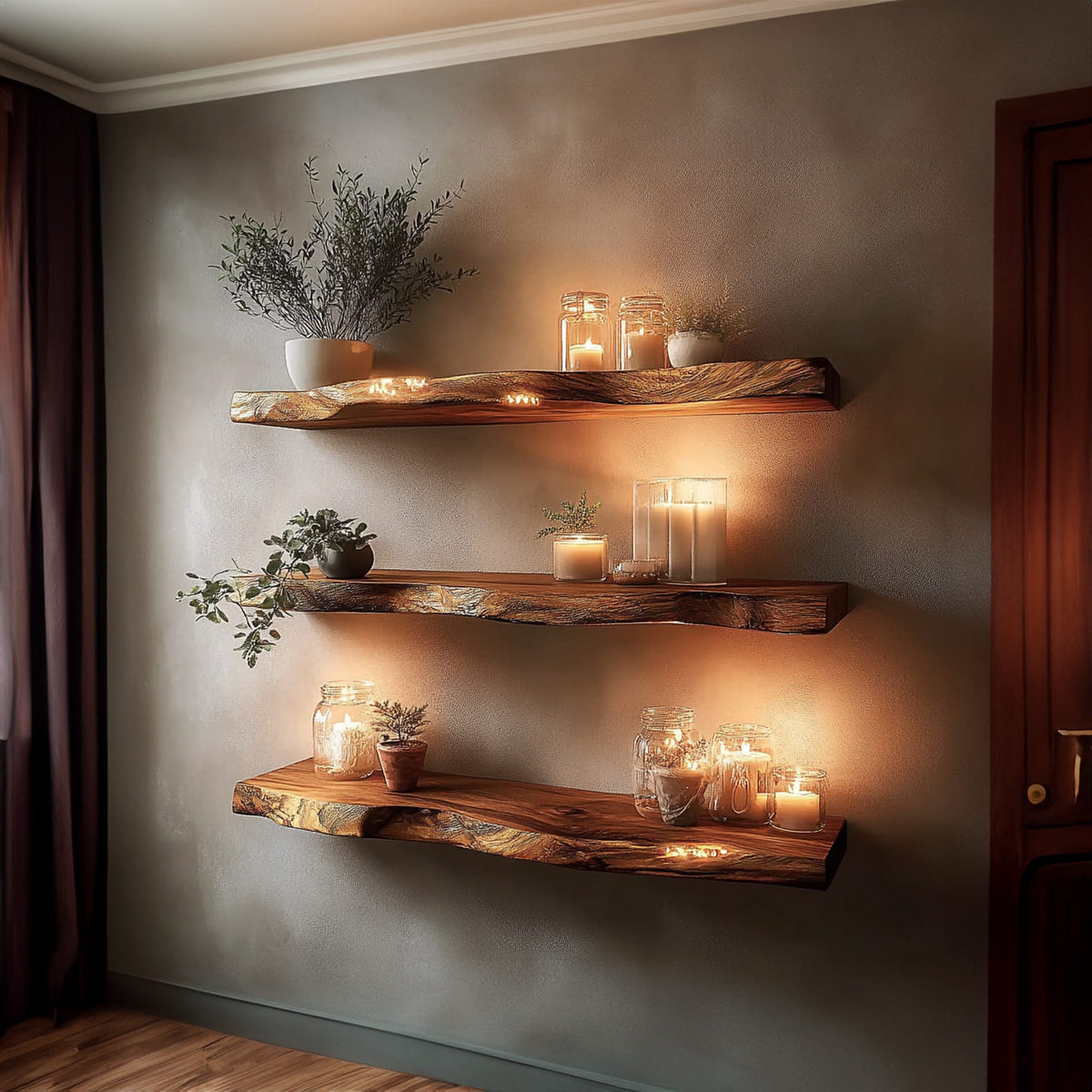 Live Edge Space-saving Floating Bookshelf