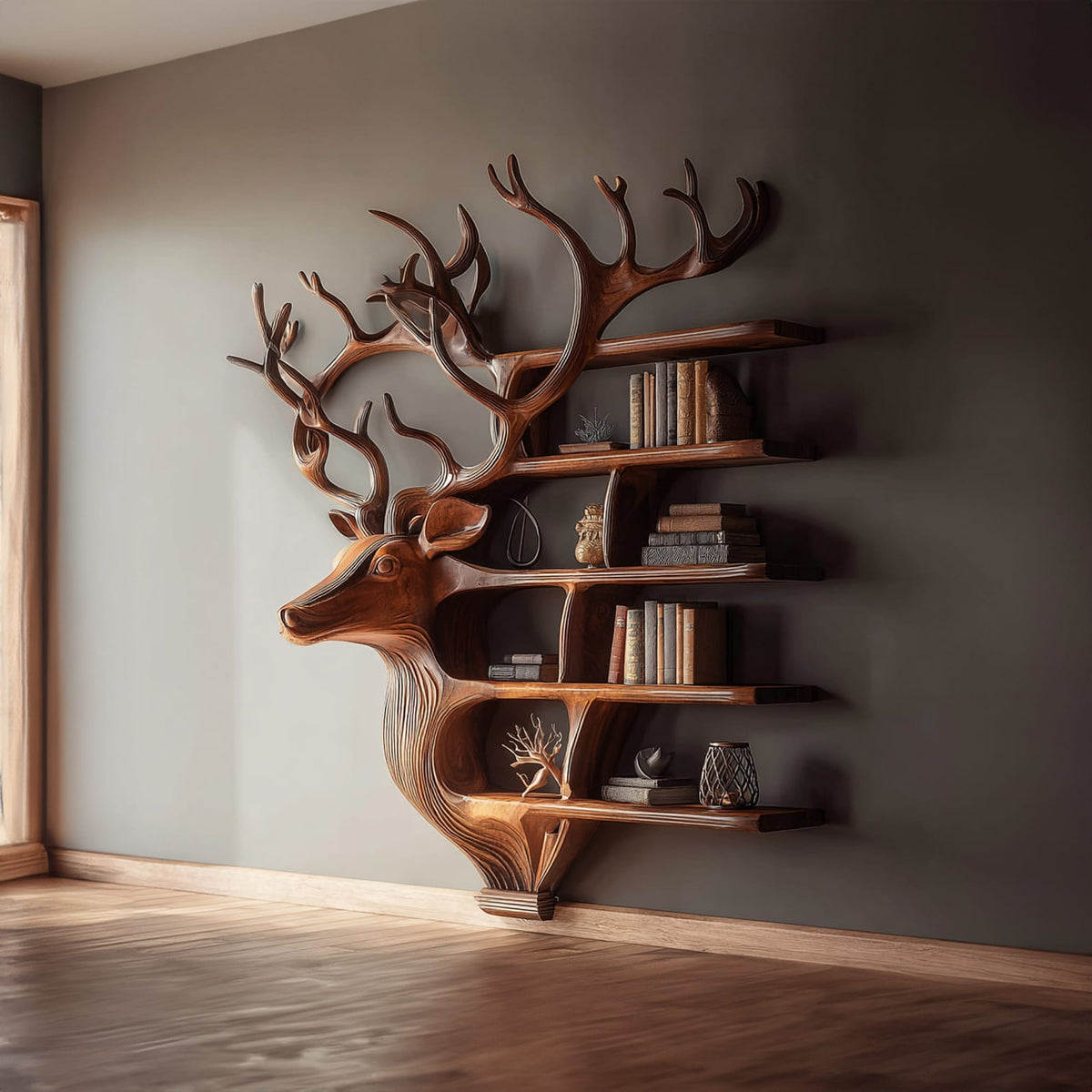 Deer Mounted Bookshelf