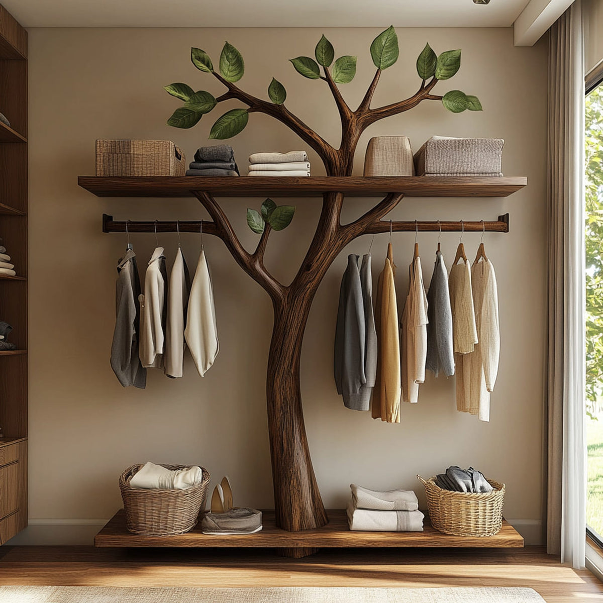 Minimalist Tree Wardrobe Rack Look Bedroom, solid wood, built to order