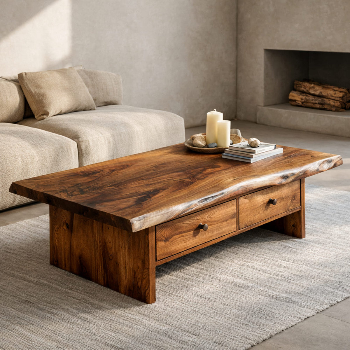 Low Profile Solid Coffee Table Timeless Living Room Interior, solid wood, built to order