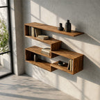 Modern Geometric Floating Wall Shelf Modular Display System, solid wood, built to order