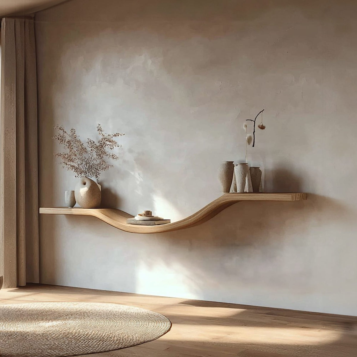 Organic Modern Sculpted Wall Shelf Living Room Or Entryway, solid wood, built to order