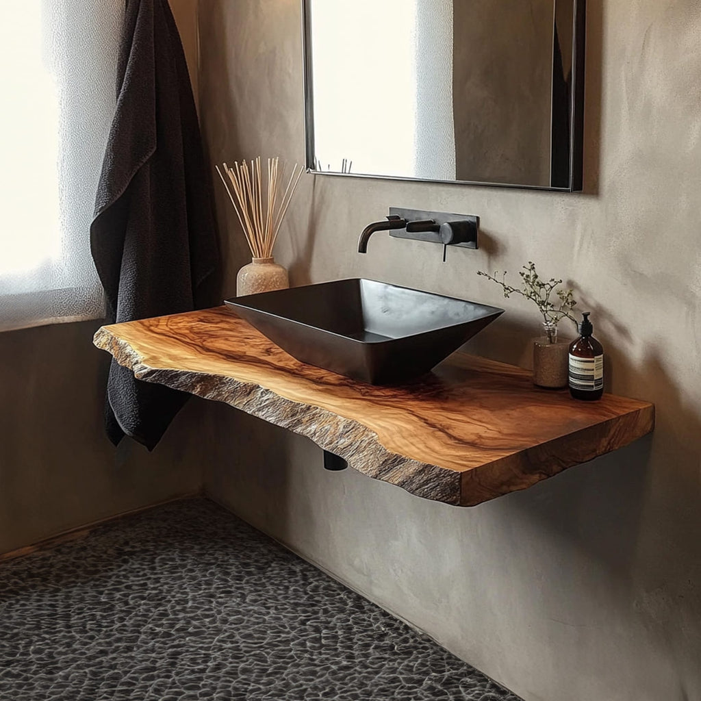 Rustic Bathroom Vanity Shelf Live Edge Bathroom Display, solid wood, built to order