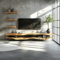 Combo 2 Pieces Rustic Floating TV Stand Living Room Media, solid wood, built to order