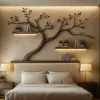 Mid Century Tree Wall Bookshelf Bedroom Headboard, solid wood, built to order