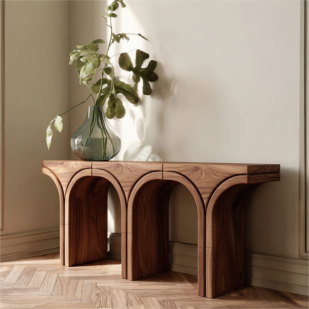 Mid Century Arch Console Table Living Room Entryway, solid wood, built to order