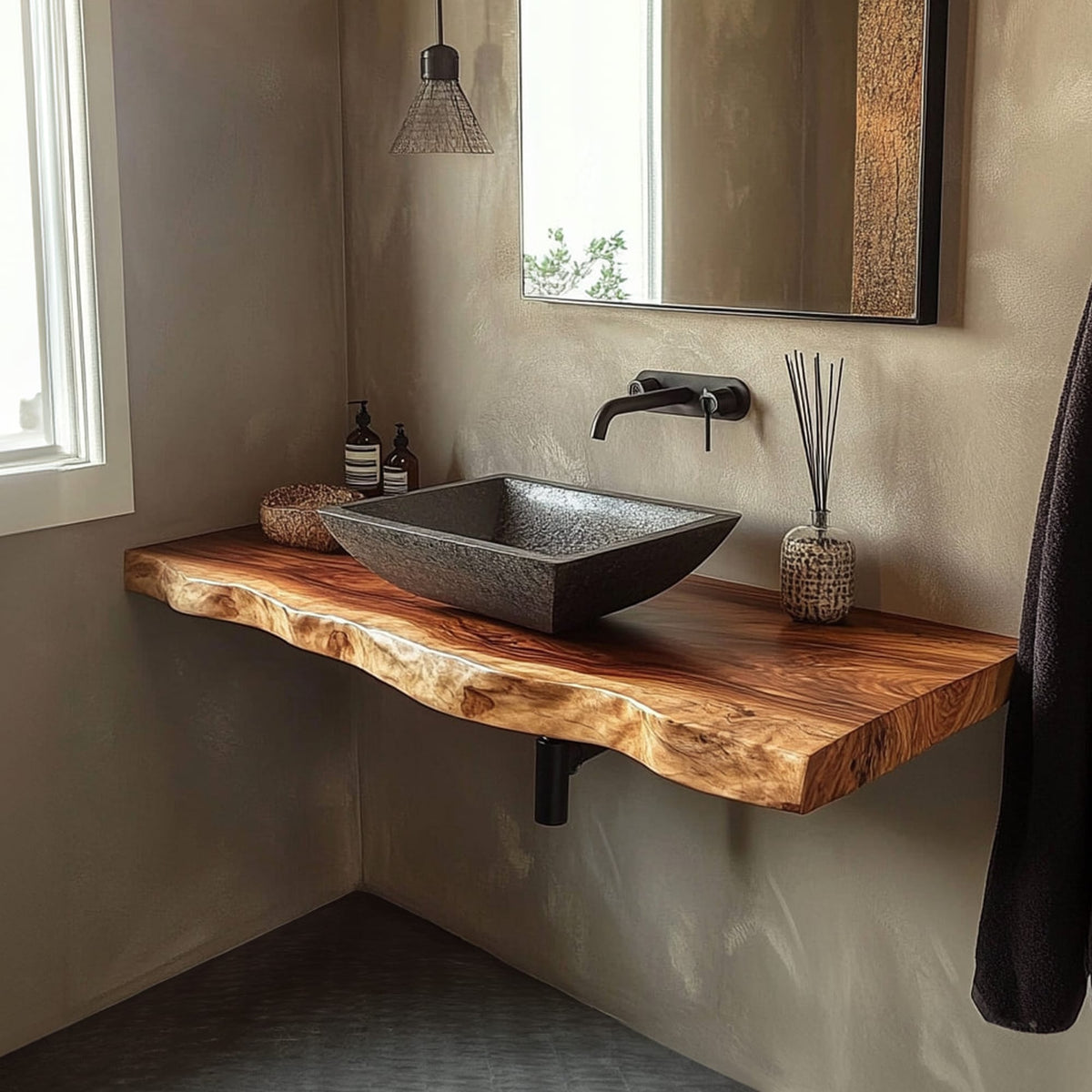 Rustic Bathroom Vanity Shelf Organic Bathroom Style, solid wood, built to order