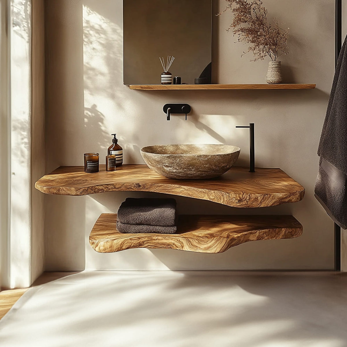 Mid Century Bathroom Vanity Shelf Solid Bathroom Design, solid wood, built to order