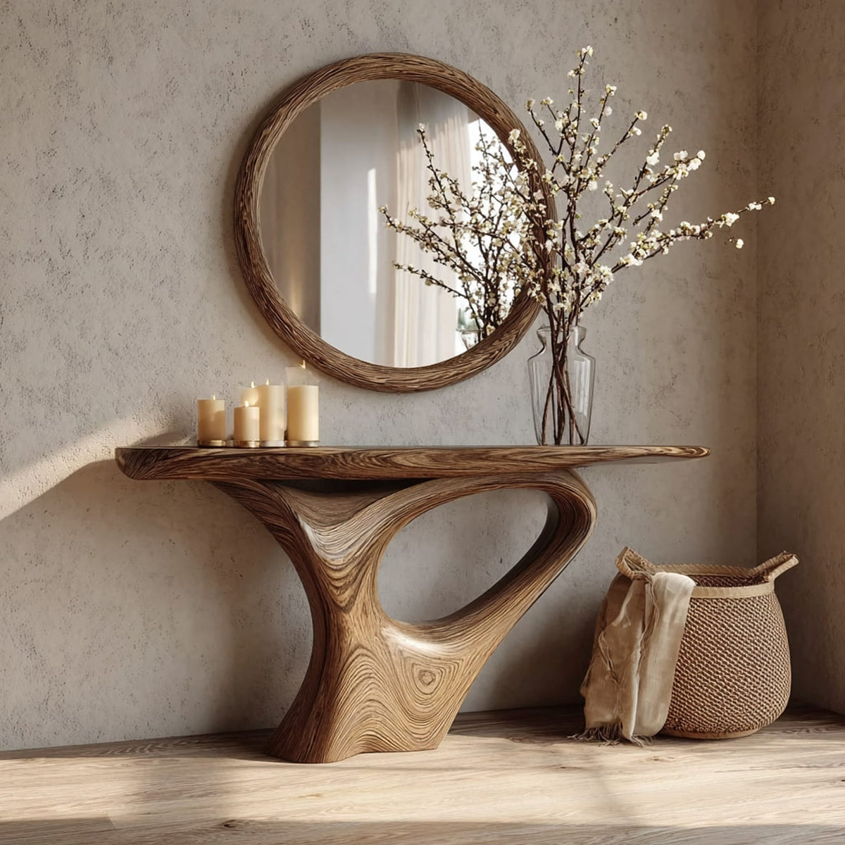 Mid Century Organic Sofa Console Table