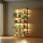 Mid Century Modern Plant Shelf Display Living Room, solid wood, built to order