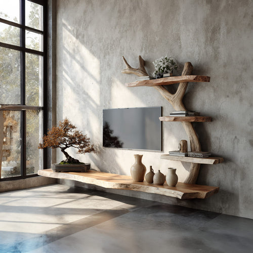 Rustic Branch TV Stand Living Room, solid wood, built to order