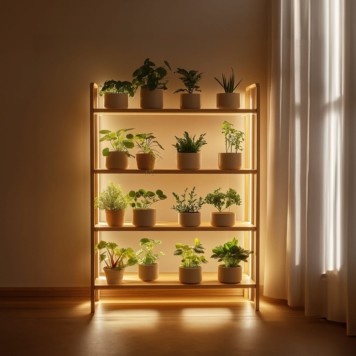 Mid Century Botanical Shelf Contemporary Indoor Garden, solid wood, built to order