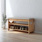 Midcentury Farmhouse Bench Shoe Rack Entryway, solid wood, built to order