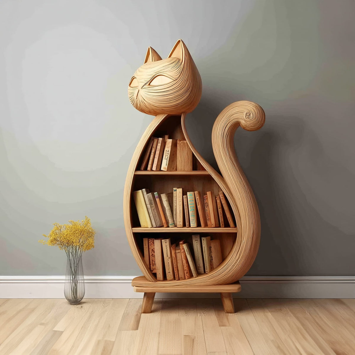 Rustic Cat Bookcase Children Bedroom, solid wood, built to order