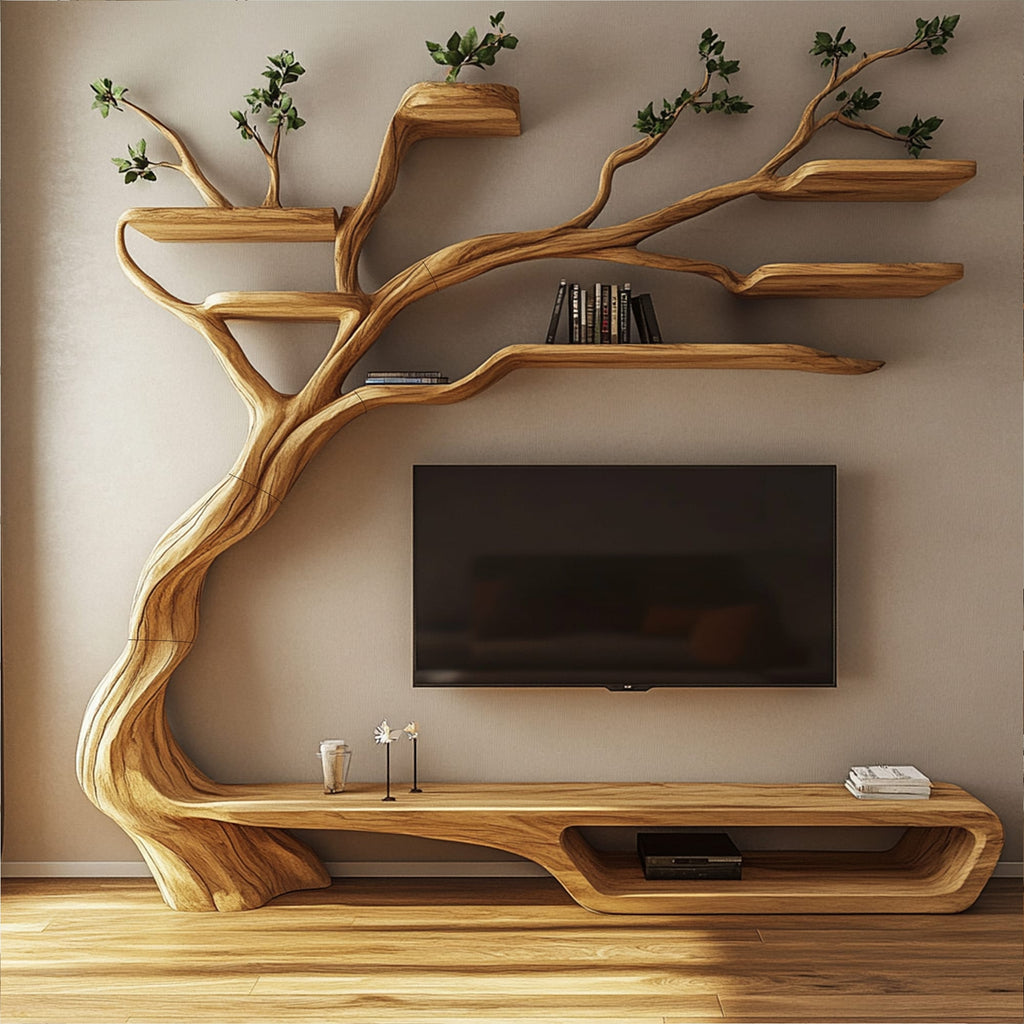 Rustic Branch Storage Shelf Living Room Interior Decor, solid wood, built to order