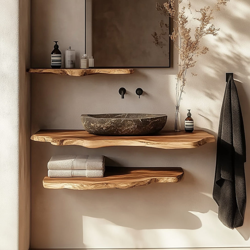 Rustic Bathroom Vanity Shelf Bathroom Wall Display, solid wood, built to order