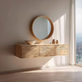 Mid Century Floating Vanity Storage Bathroom, solid wood, built to order