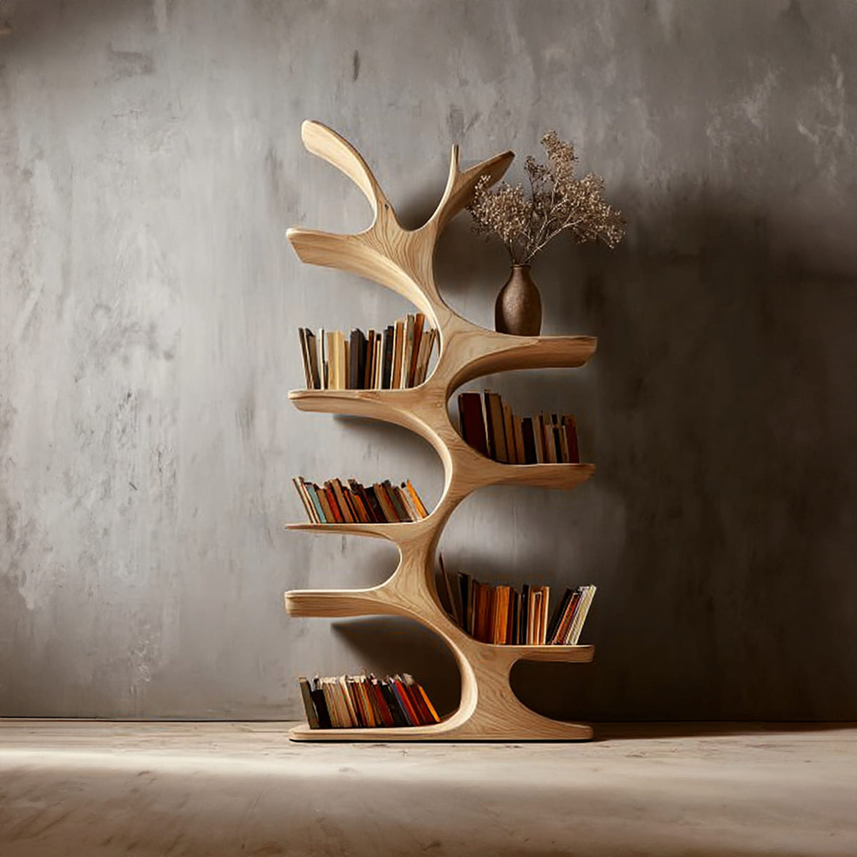 Midcentury Tree Bookcase Home Office, solid wood, built to order