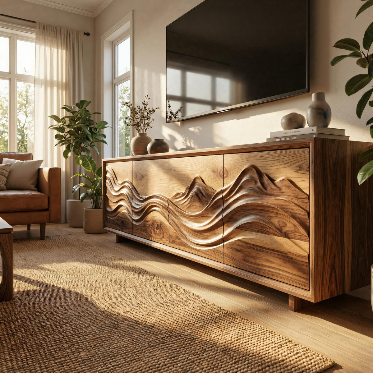Handcrafted Sculptural Storage Cabinet Living Room, solid wood, built to order