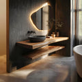 Japandi Style Bathroom Vanity Live Edge Floating Counter Shelf, solid wood, built to order