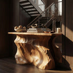 Solid Sculptural Back Console Table