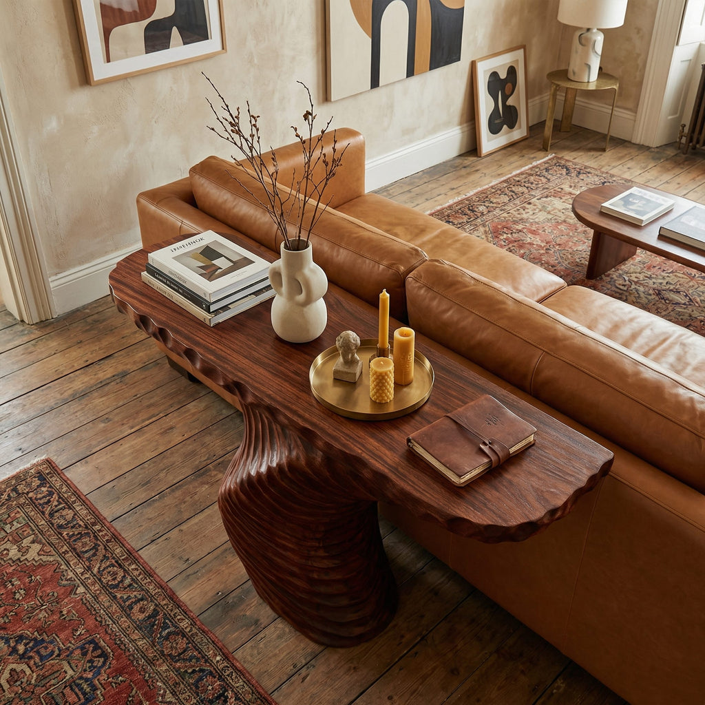 Ribbed Sculptural Console Table
