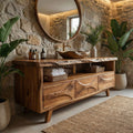 Mid Century Solid Bathroom Vanity Freestanding Storage Cabinet, solid wood, built to order