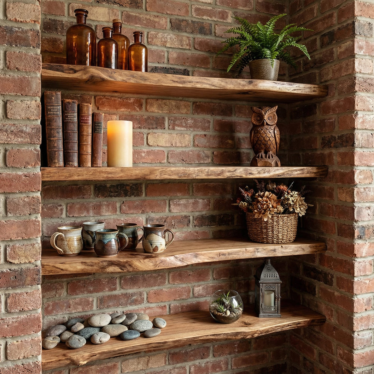 Industrial Floating Wall Shelves, solid wood, built to order
