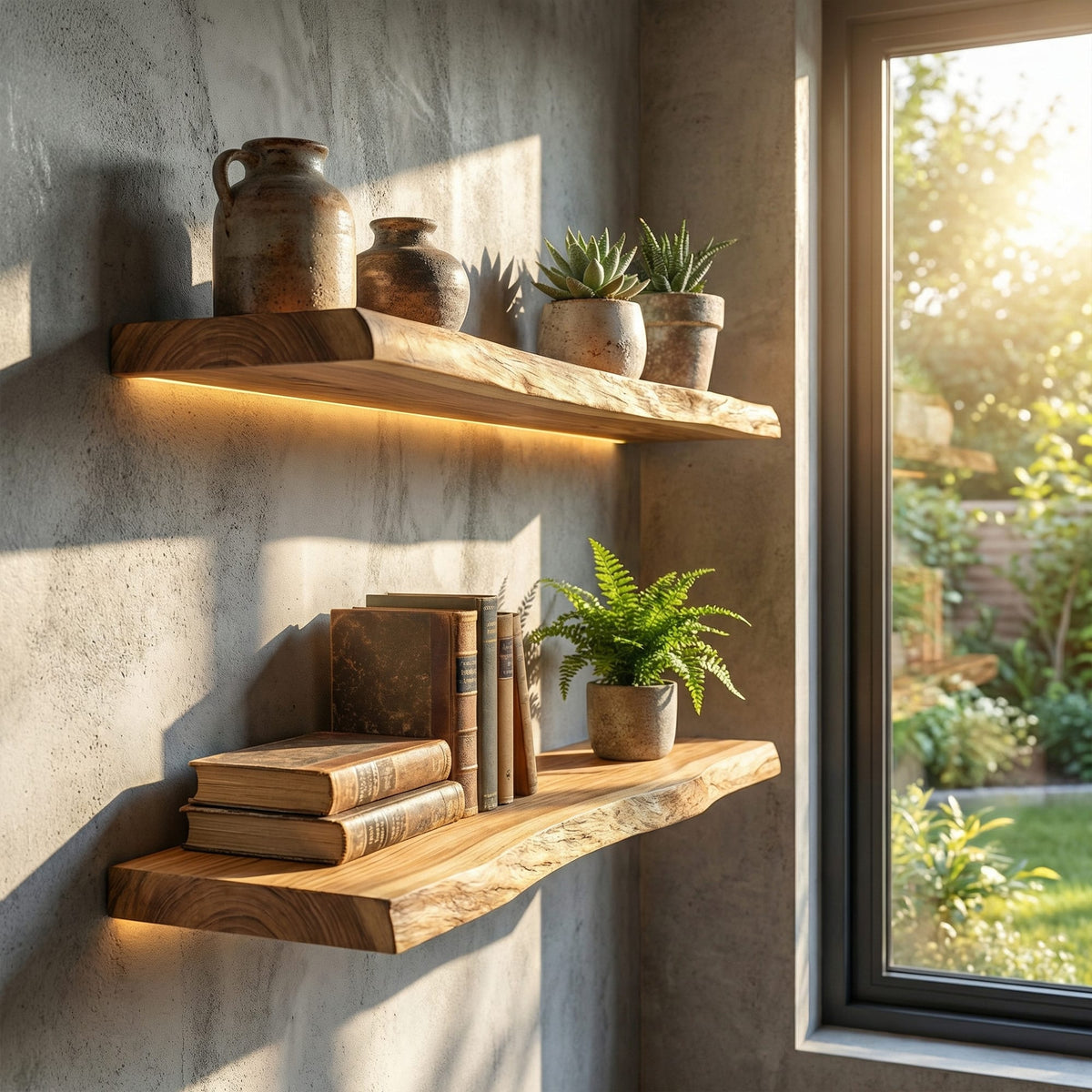 Rustic Chunky Floating Wall Shelves Edge Display, solid wood, built to order