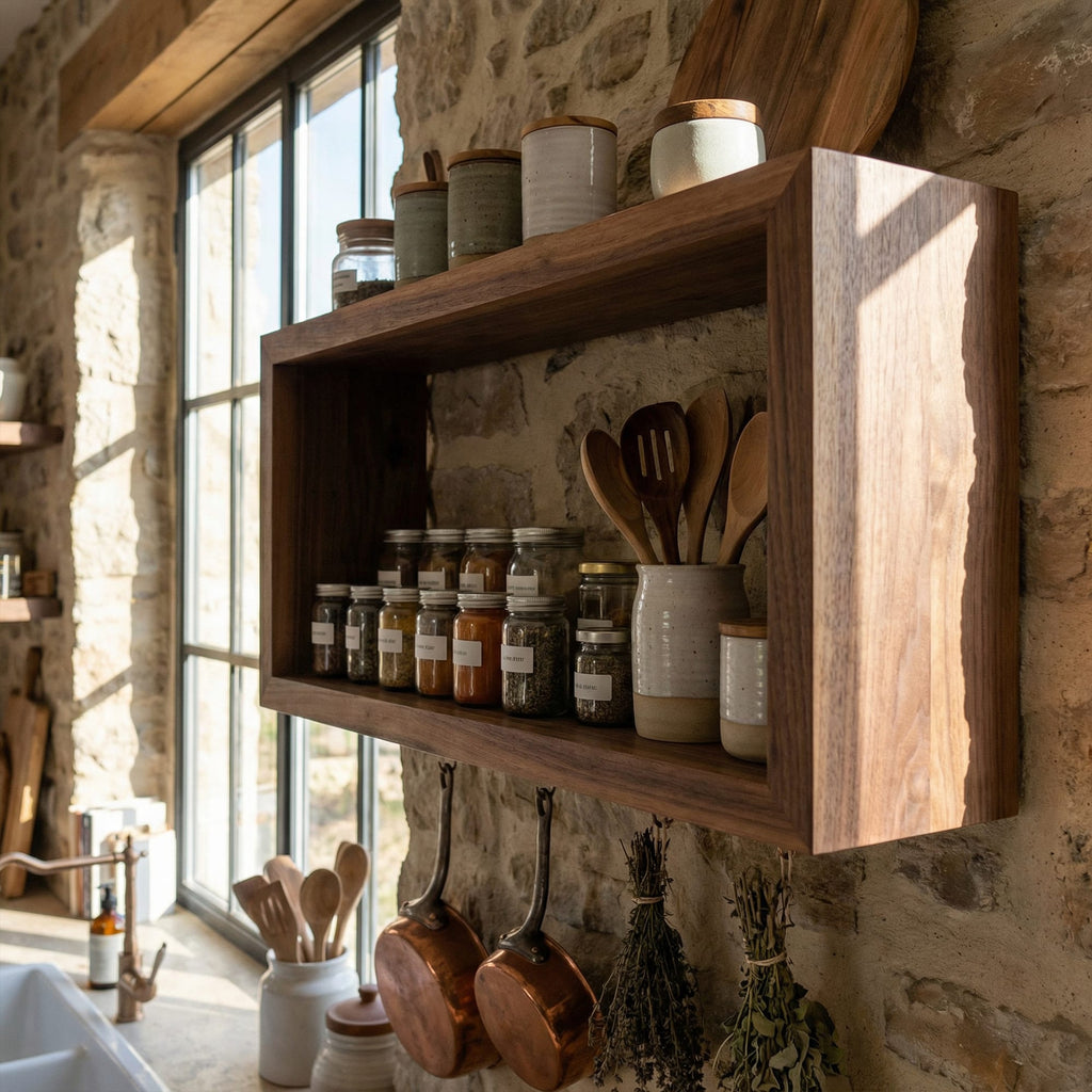 Rustic Box Style Kitchen Wall Shelf Display Unit, solid wood, built to order