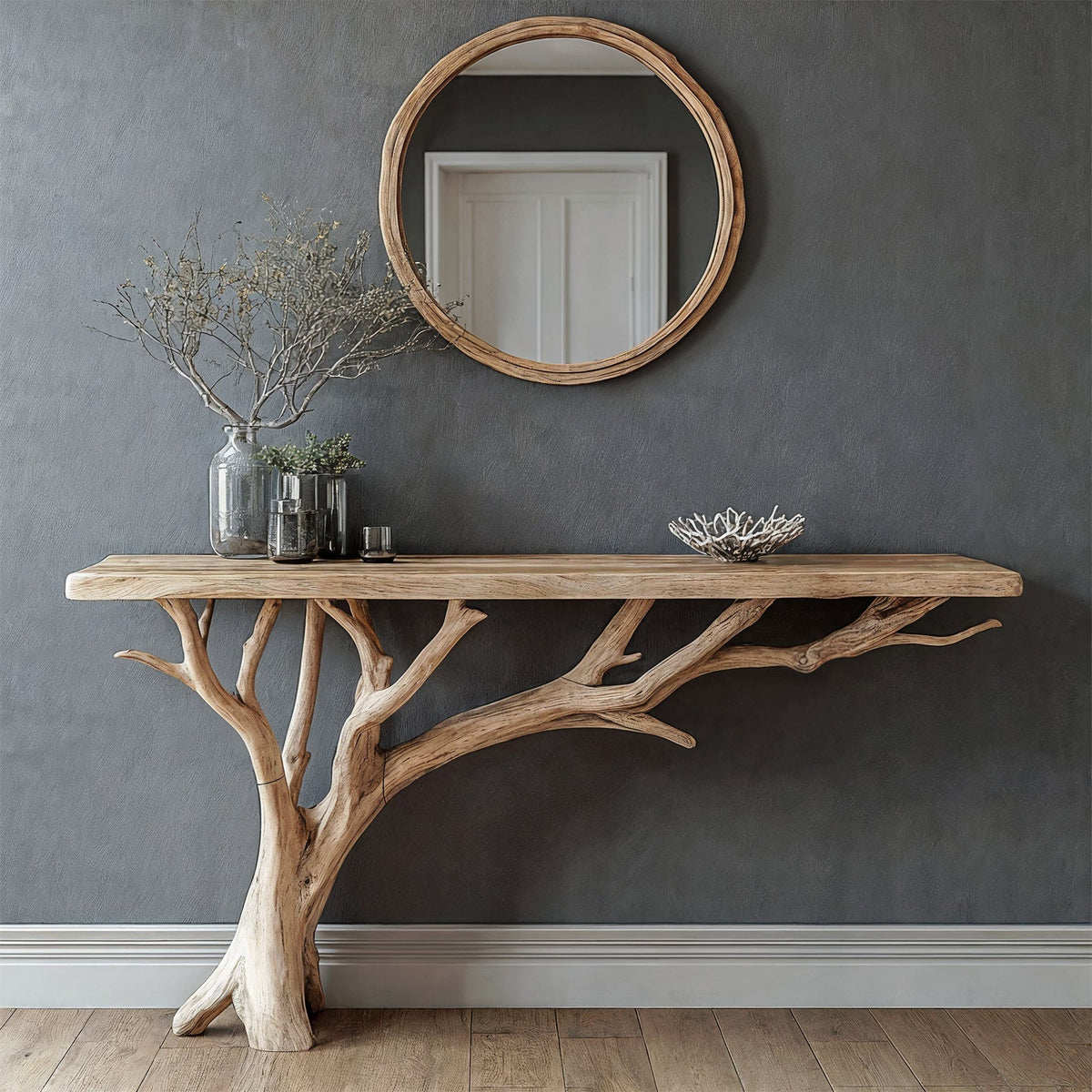 Floating Edge Console Table Handcraft, solid wood, built to order