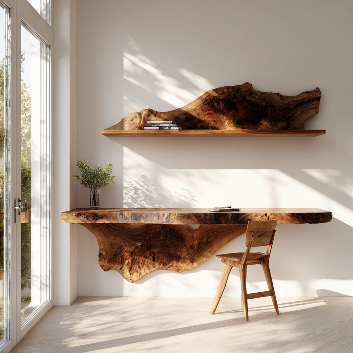 Handcrafted Wall Desk Live Edge Home Office Style, solid wood, built to order