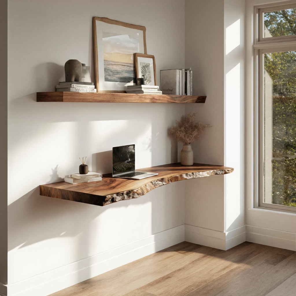 Live Edge Solid Floating Desk Window Side Workspace Interior, solid wood, built to order