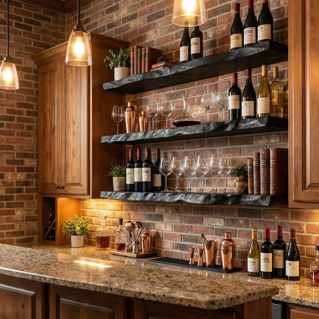 Industrial Floating Bar Shelves Wall Mounted Display Rack, solid wood, built to order