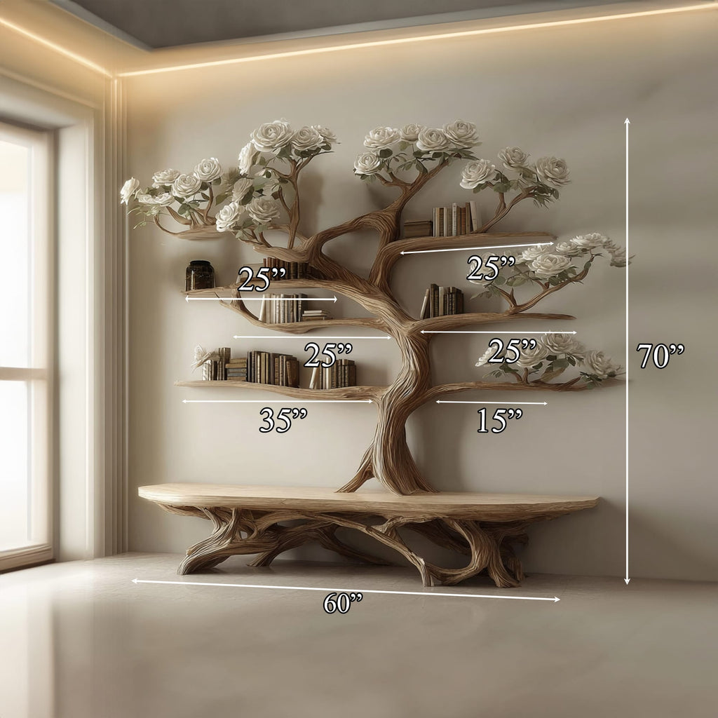 Rustic Tree Shelf Study Room, solid wood, built to order
